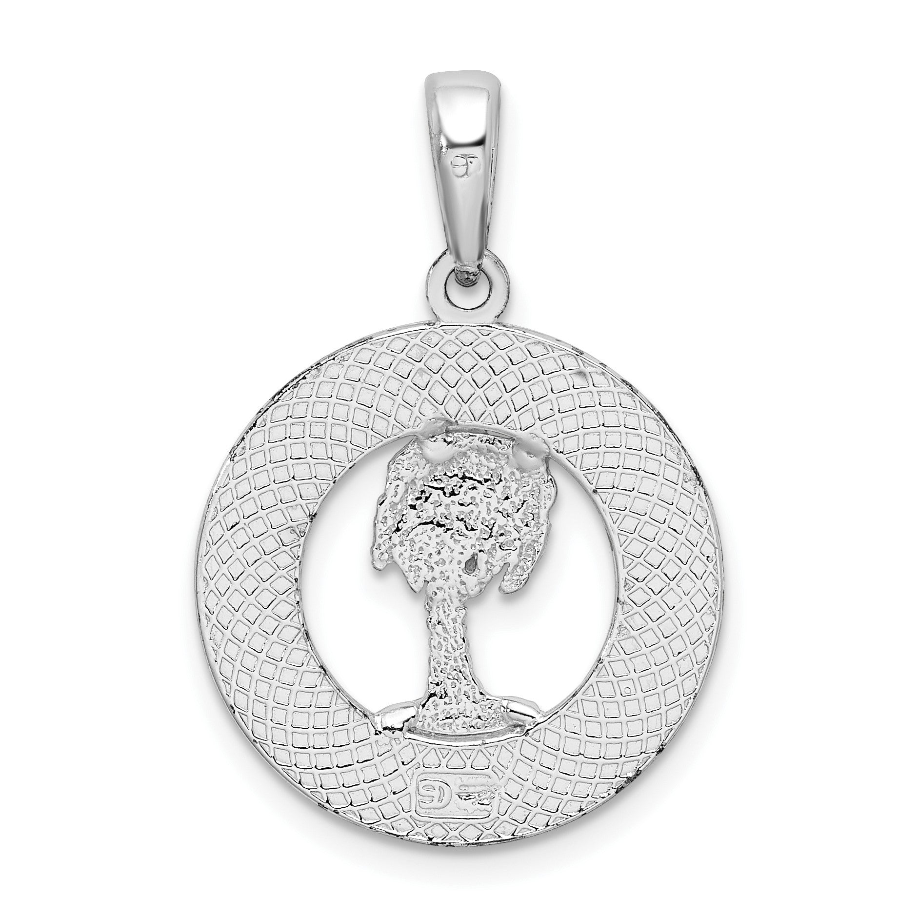 De-Ani Sterling Silver Rhodium-Plated Hilton Head with Palm Tree Round Pendant