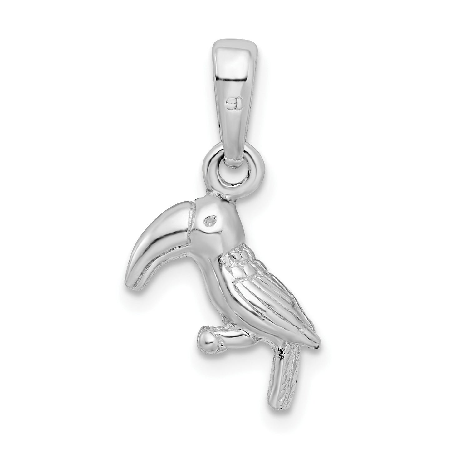 De-Ani Sterling Silver Rhodium-plated Polished 3D Toucan Bird Pendant
