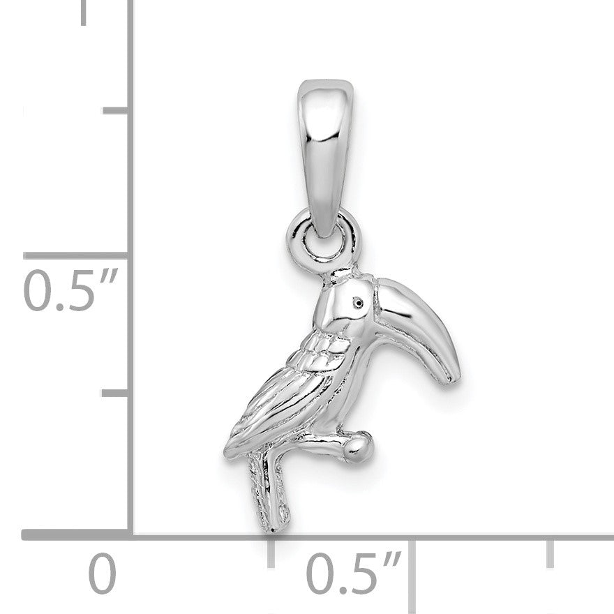 De-Ani Sterling Silver Rhodium-plated Polished 3D Toucan Bird Pendant