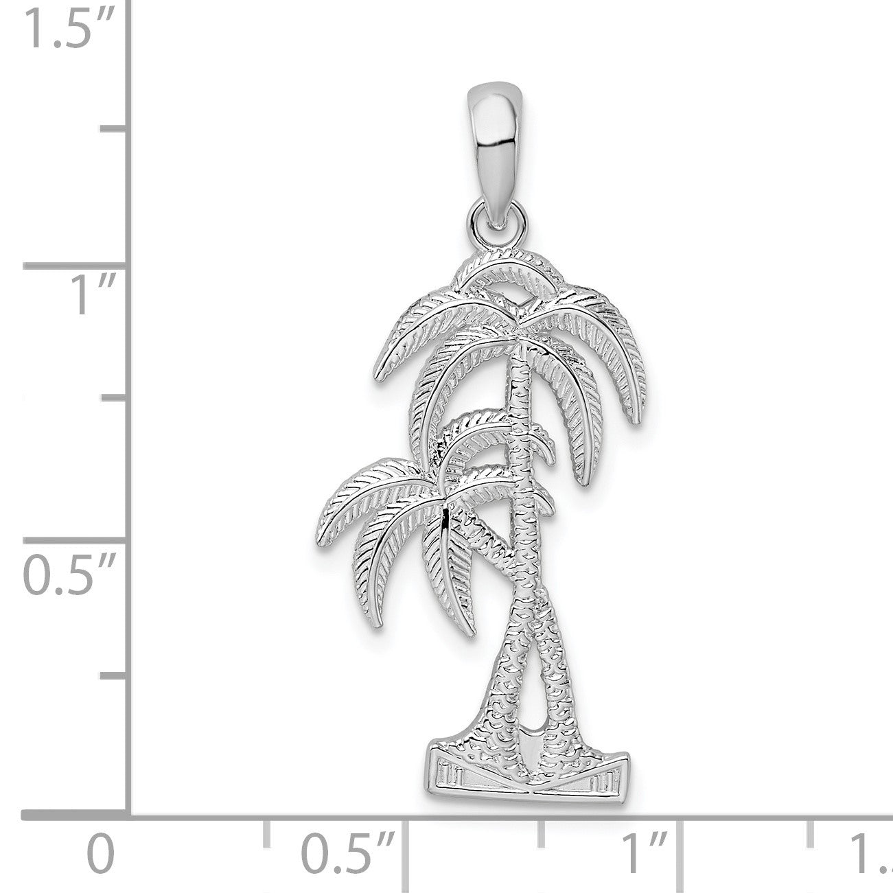 De-Ani Sterling Silver Rhodium-Plated Polished and Textured Double Palm Tree Pendant