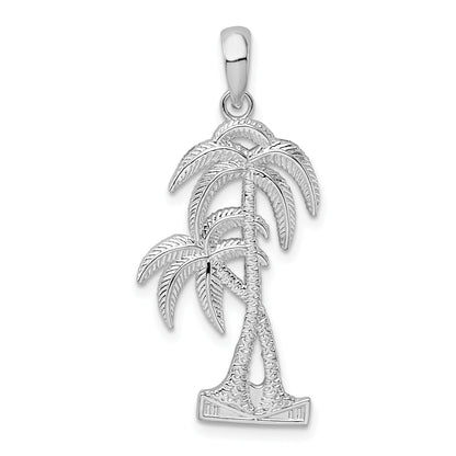 De-Ani Sterling Silver Rhodium-Plated Polished and Textured Double Palm Tree Pendant