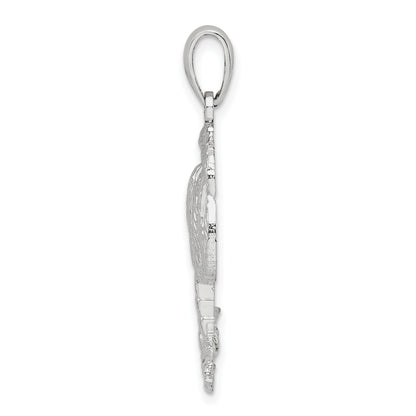 De-Ani Sterling Silver Rhodium-Plated Polished and Textured Palm Tree Pendant