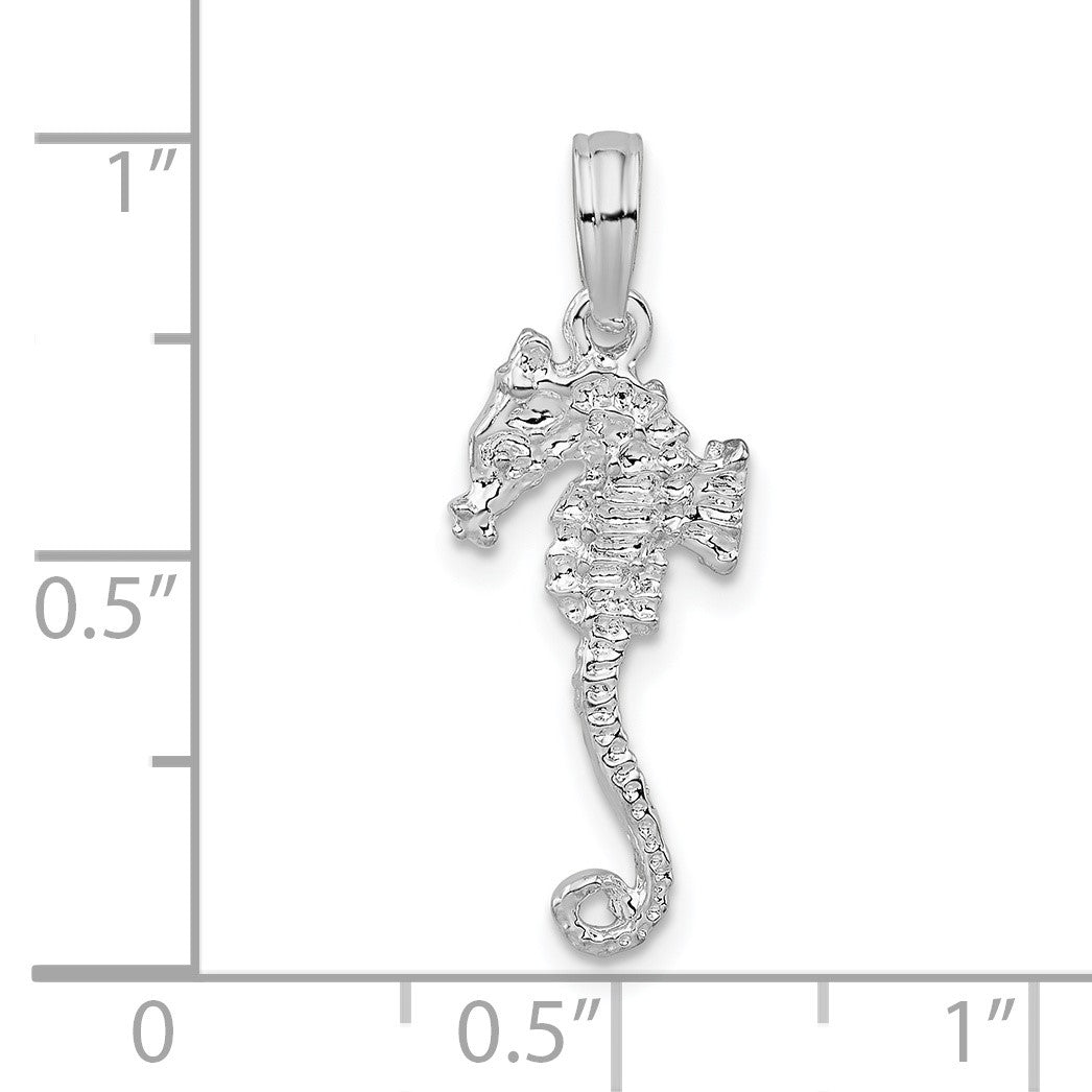 De-Ani Sterling Silver Rhodium-Plated Polished and Textured 3D Sea Horse Pendant