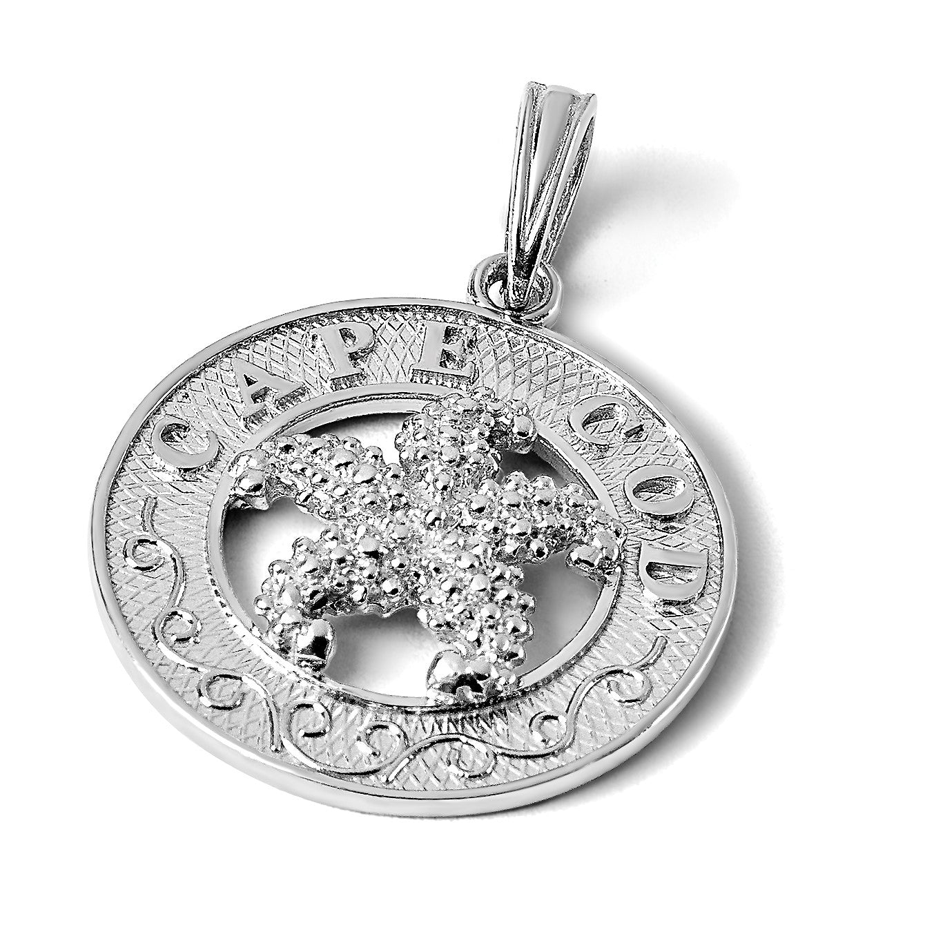 De-Ani Sterling Silver Rhodium-Plated Polished Cape Cod with Starfish Circle Pendant