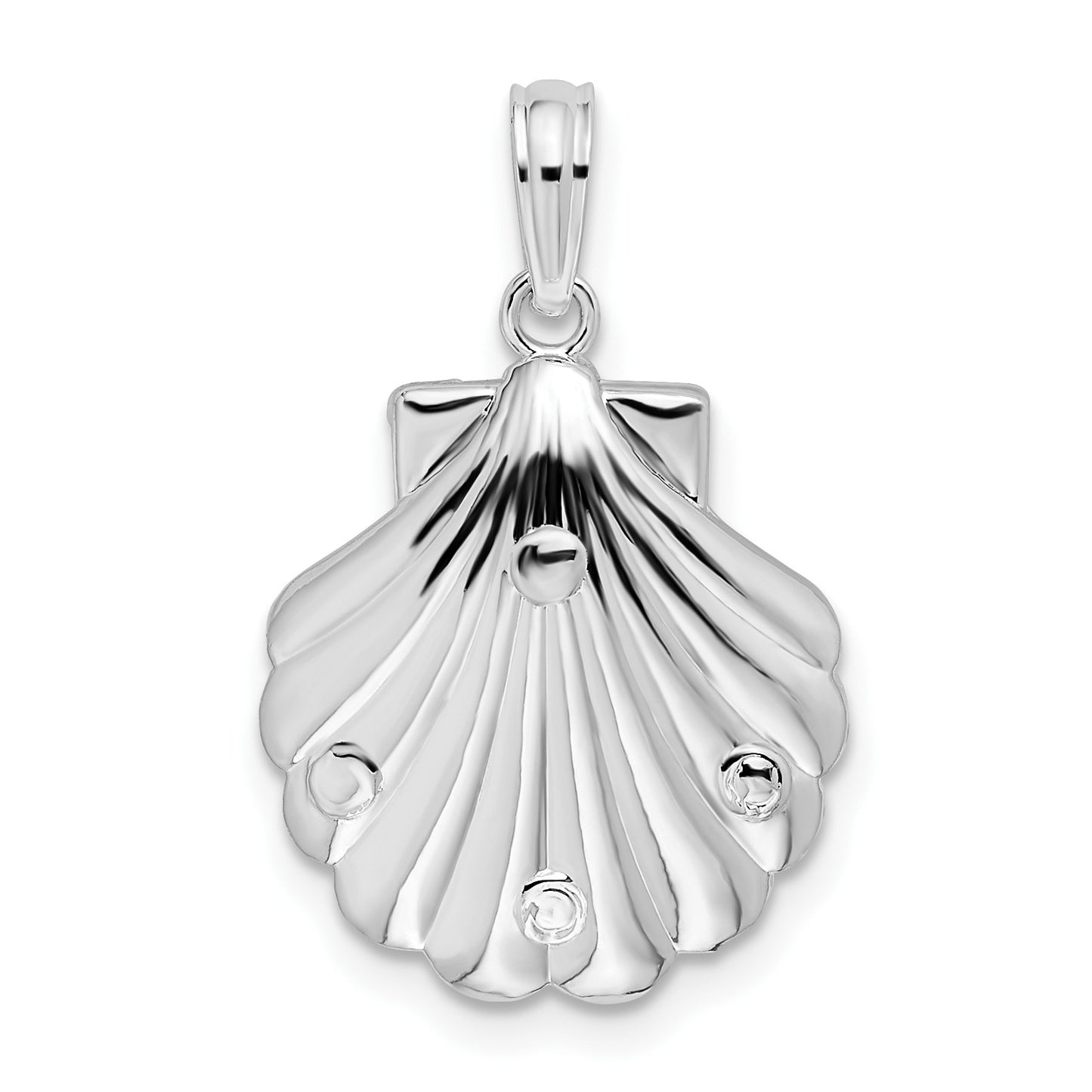 De-Ani Sterling Silver Rhodium-Plated Polished and Textured Shell / Sea Horse Pendant