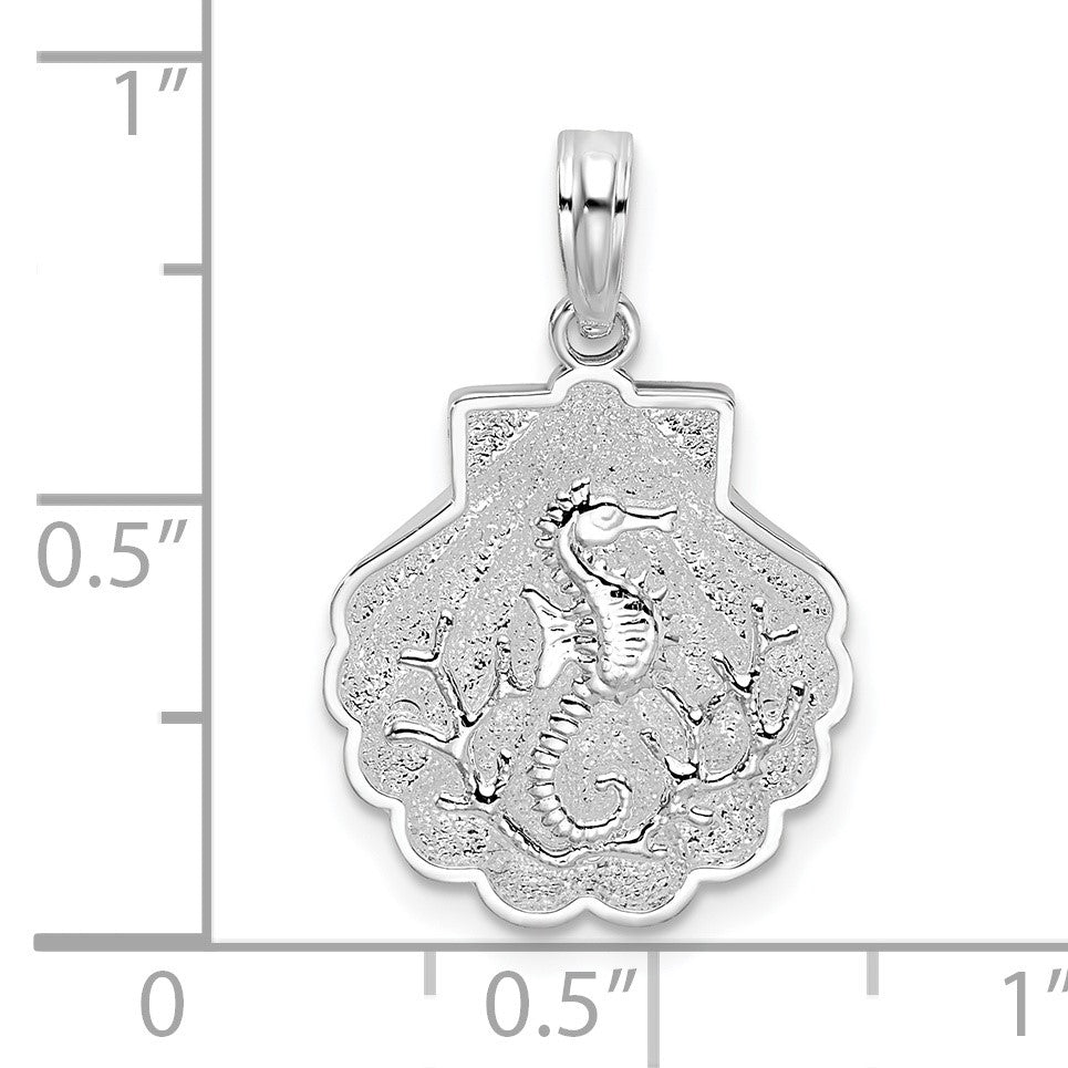 De-Ani Sterling Silver Rhodium-Plated Polished and Textured Shell / Sea Horse Pendant