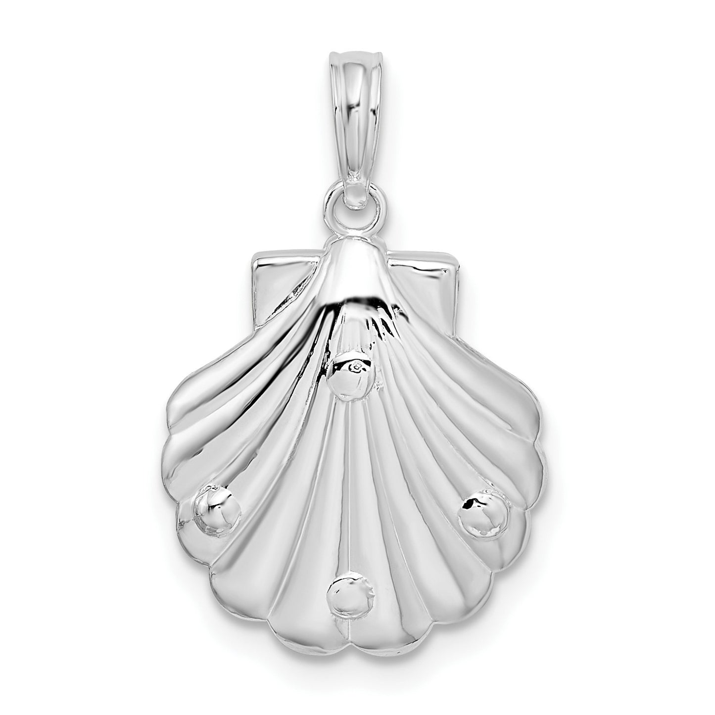 De-Ani Sterling Silver Rhodium-Plated Polished and Textured Shell / Palm Trees Pendant