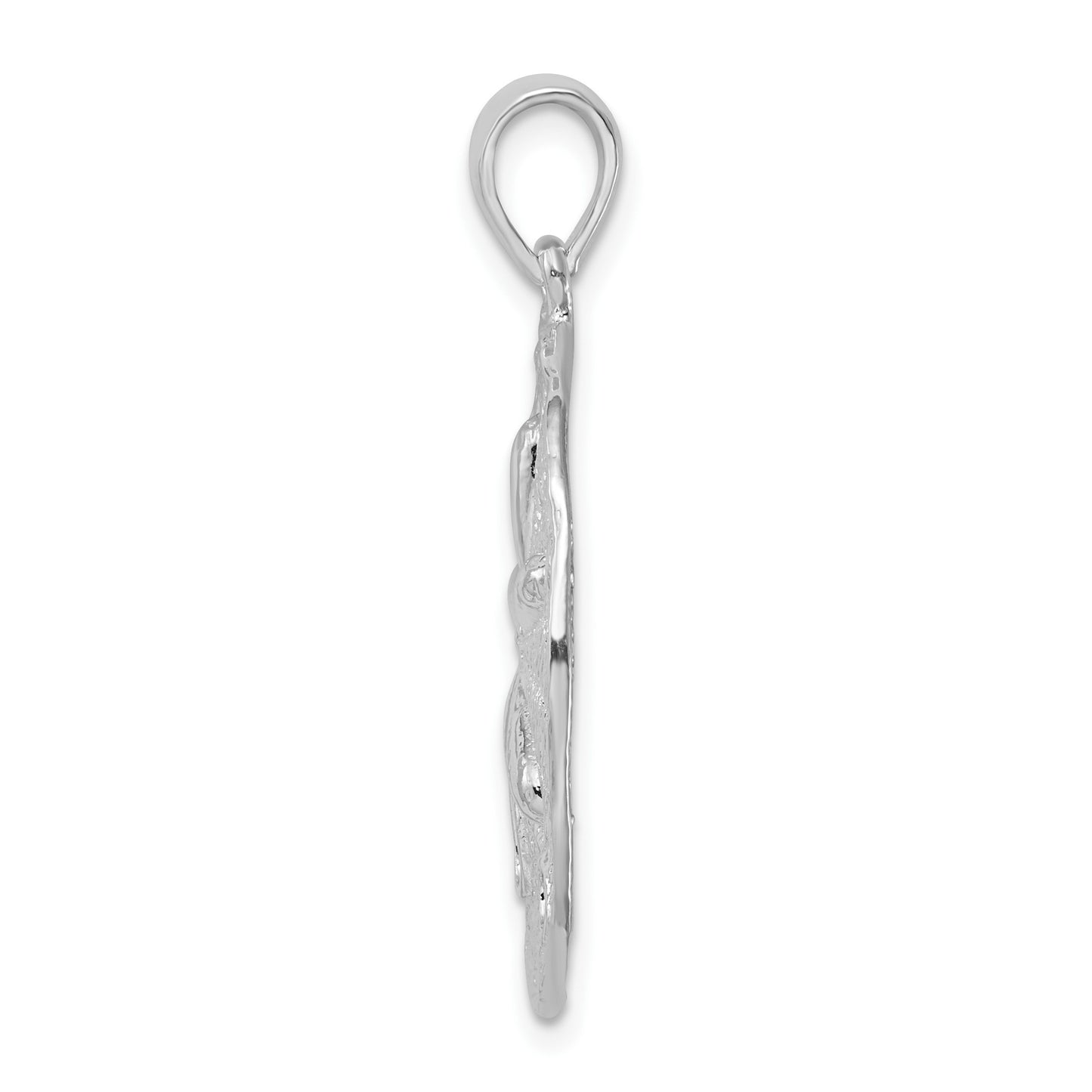 De-Ani Sterling Silver Rhodium-Plated Polished and Textured Sand Dollar Pendant