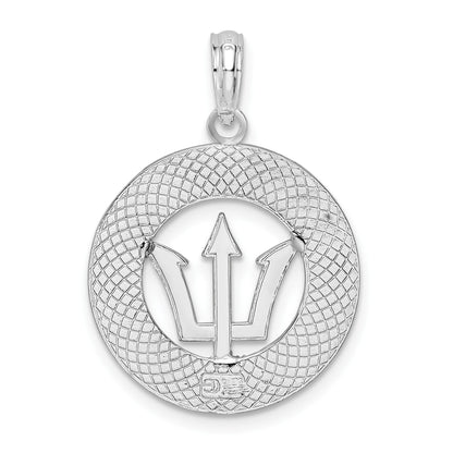 De-Ani Sterling Silver Rhodium-Plated Polished Barbados with Trident Circle Pendant