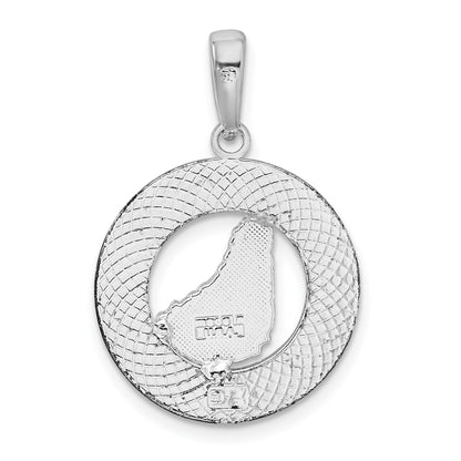 De-Ani Sterling Silver Rhodium-Plated Polished Barbados with Map Circle Pendant
