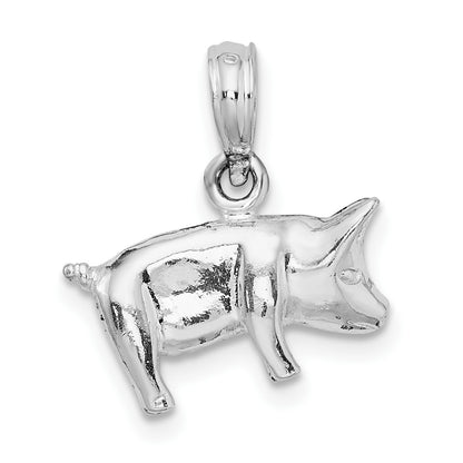 De-Ani Sterling Silver Rhodium-Plated Polished 3D Pig Pendant