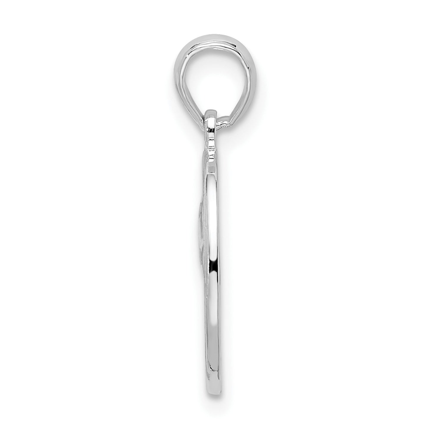 De-Ani Sterling Silver Rhodium-Plated Polished and Textured Fleur de Lis Oval Pendant