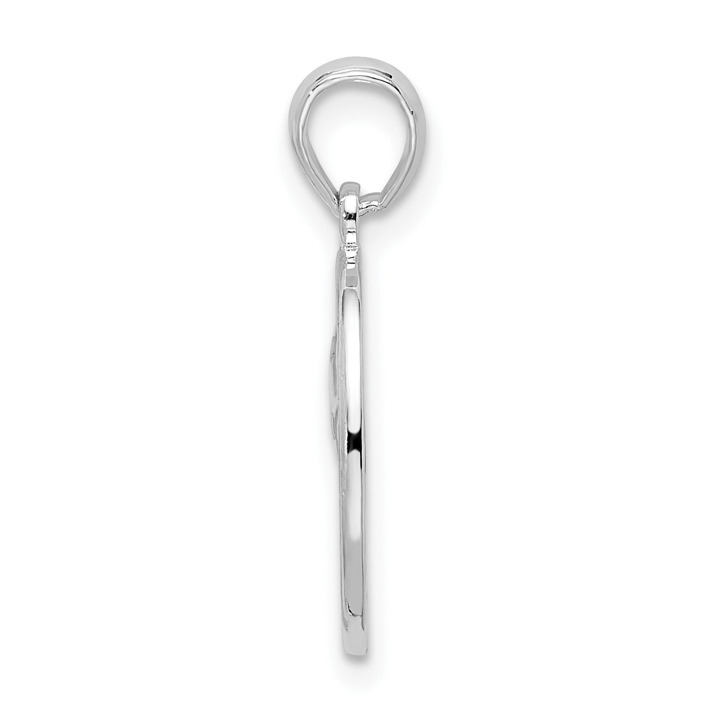 De-Ani Sterling Silver Rhodium-Plated Polished and Textured Fleur de Lis Oval Pendant