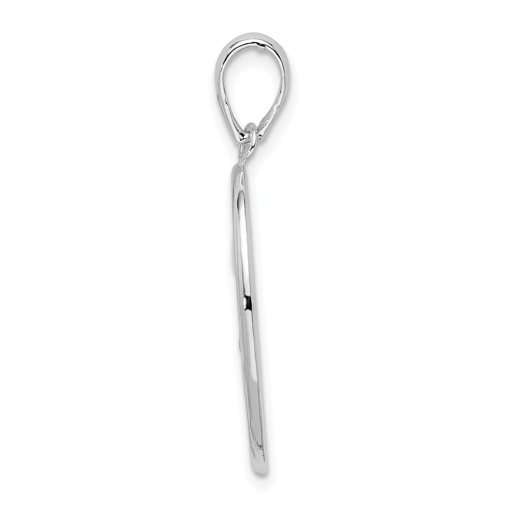 De-Ani Sterling Silver Rhodium-Plated Polished and Textured Fleur de Lis Oval Pendant