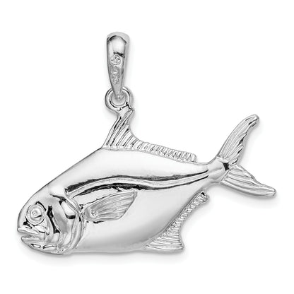 De-Ani Sterling Silver Rhodium-Plated Polished 3D Pompano Fish Pendant