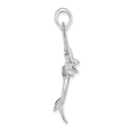 De-Ani Sterling Silver Rhodium-Plated Polished and Satin Striped Marlin Pendant