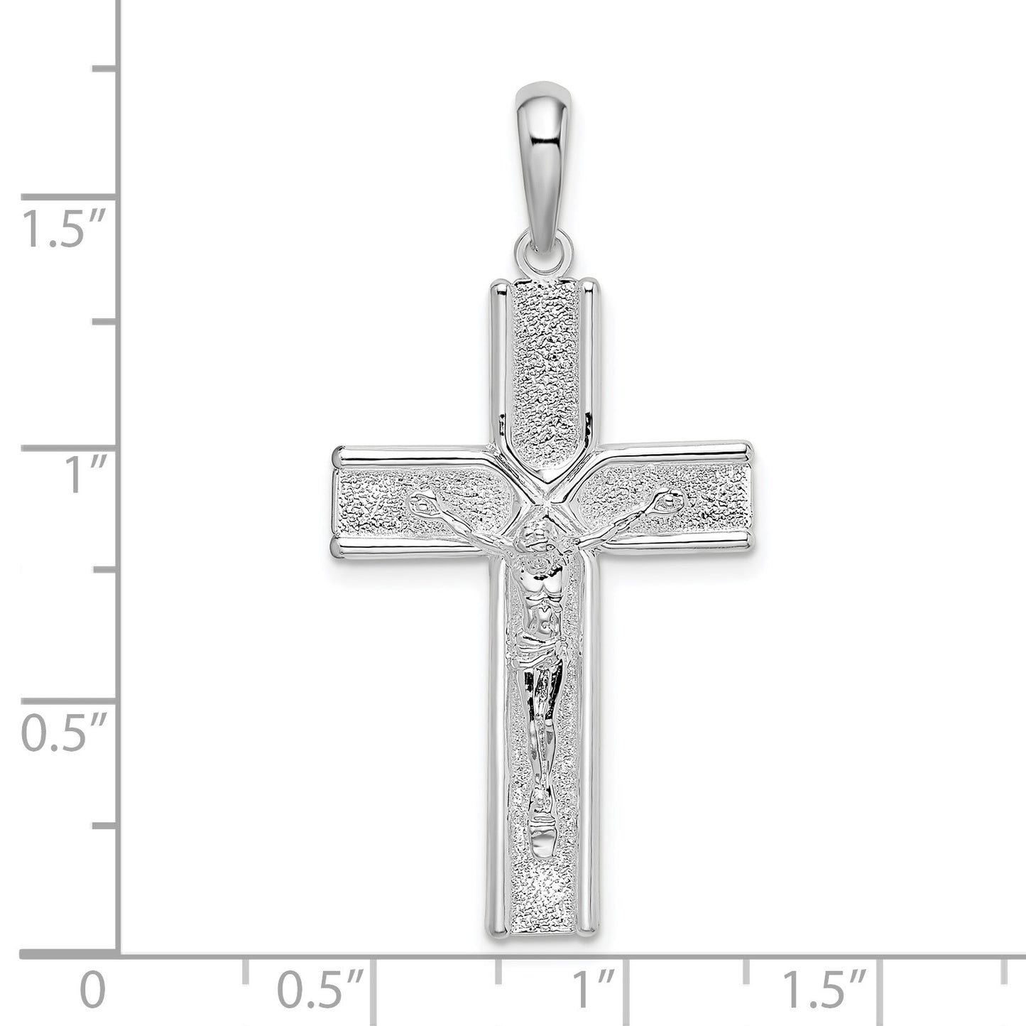 De-Ani Sterling Silver Rhodium-Plated Polished and Satin Crucifix Pendant