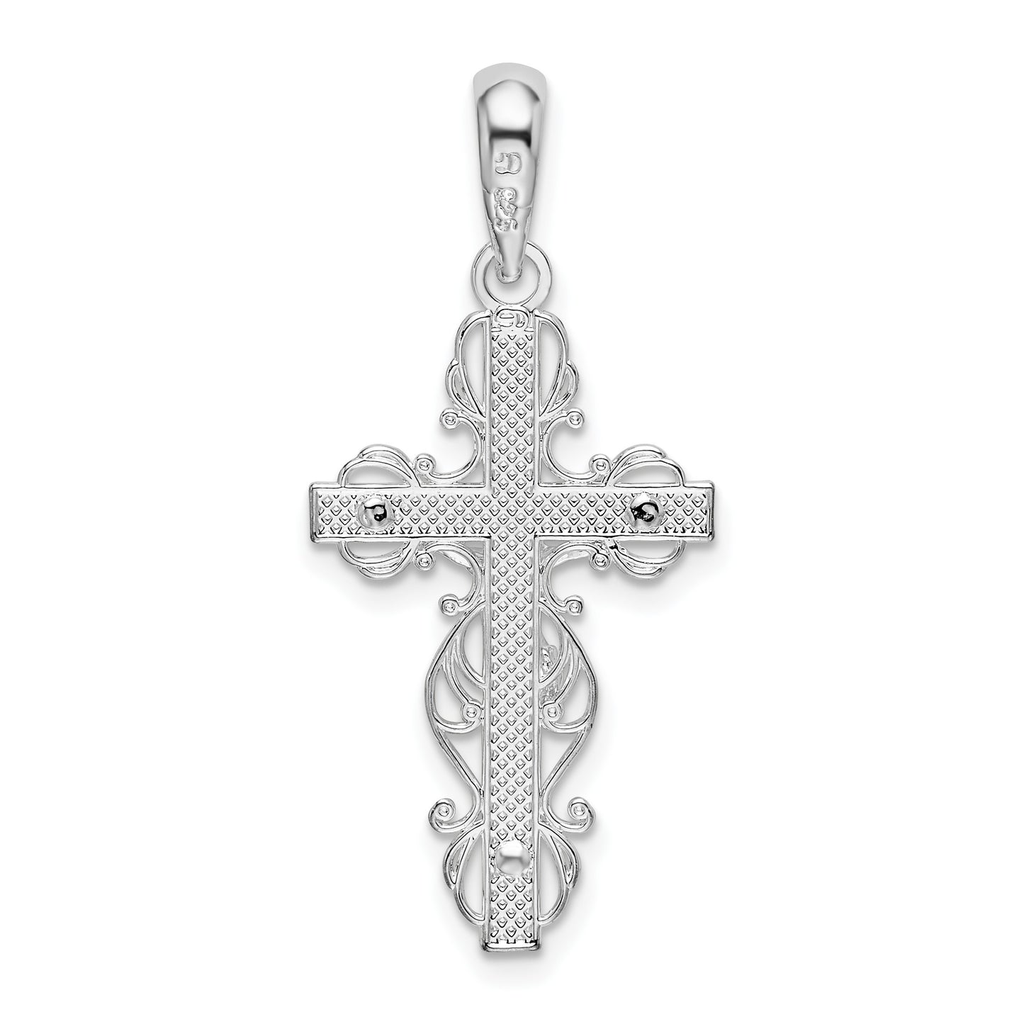 De-Ani Sterling Silver Rhodium-Plated Polished Lace Trim Crucifix Pendant