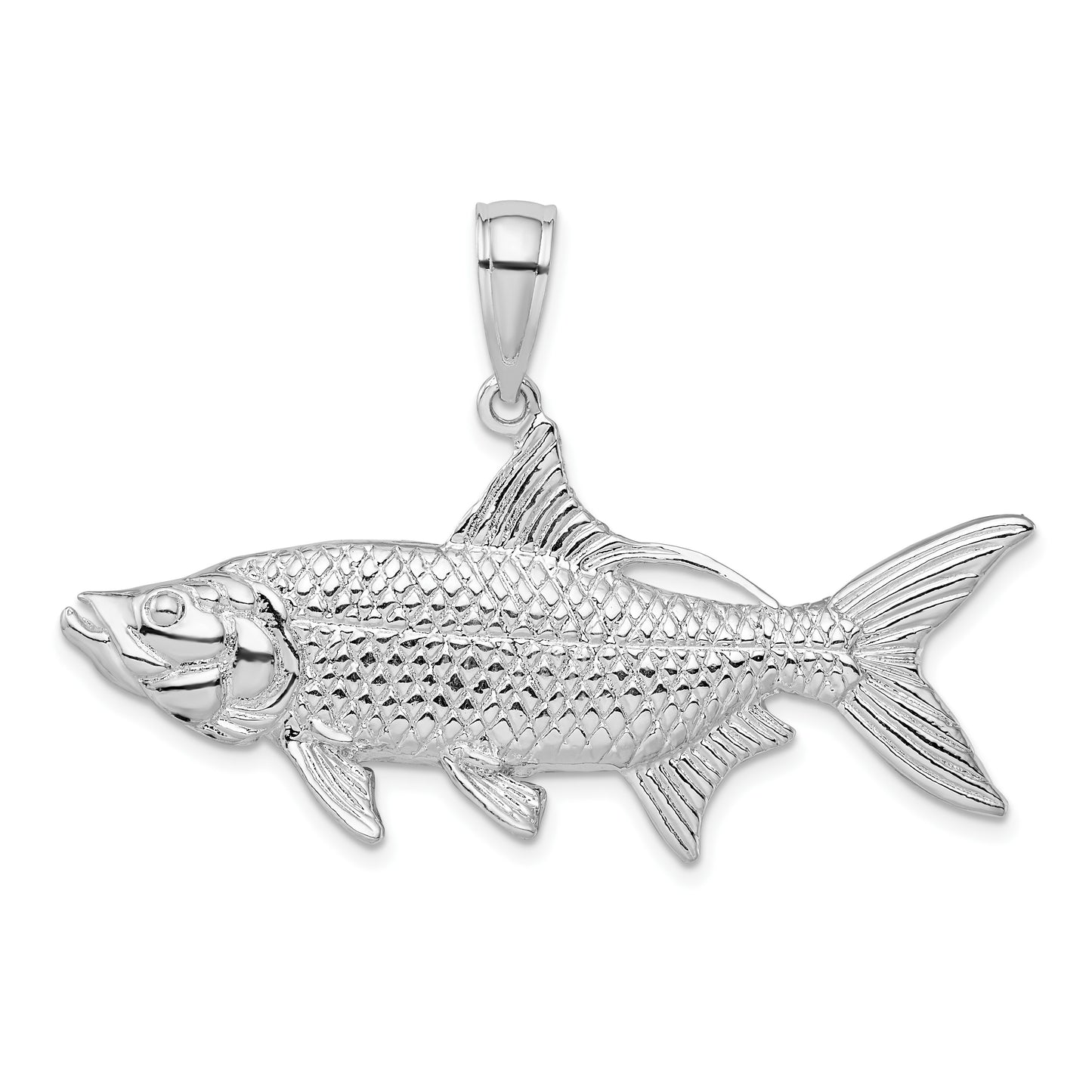 De-Ani Sterling Silver Rhodium-Plated Polished 3D Oxeye Tarpon Fish Pendant