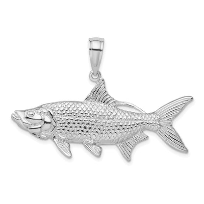 De-Ani Sterling Silver Rhodium-Plated Polished 3D Oxeye Tarpon Fish Pendant