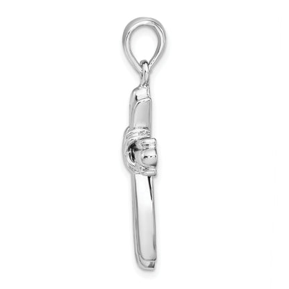 De-Ani Sterling Silver Rhodium-Plated with X-Center Budded Cross Pendant