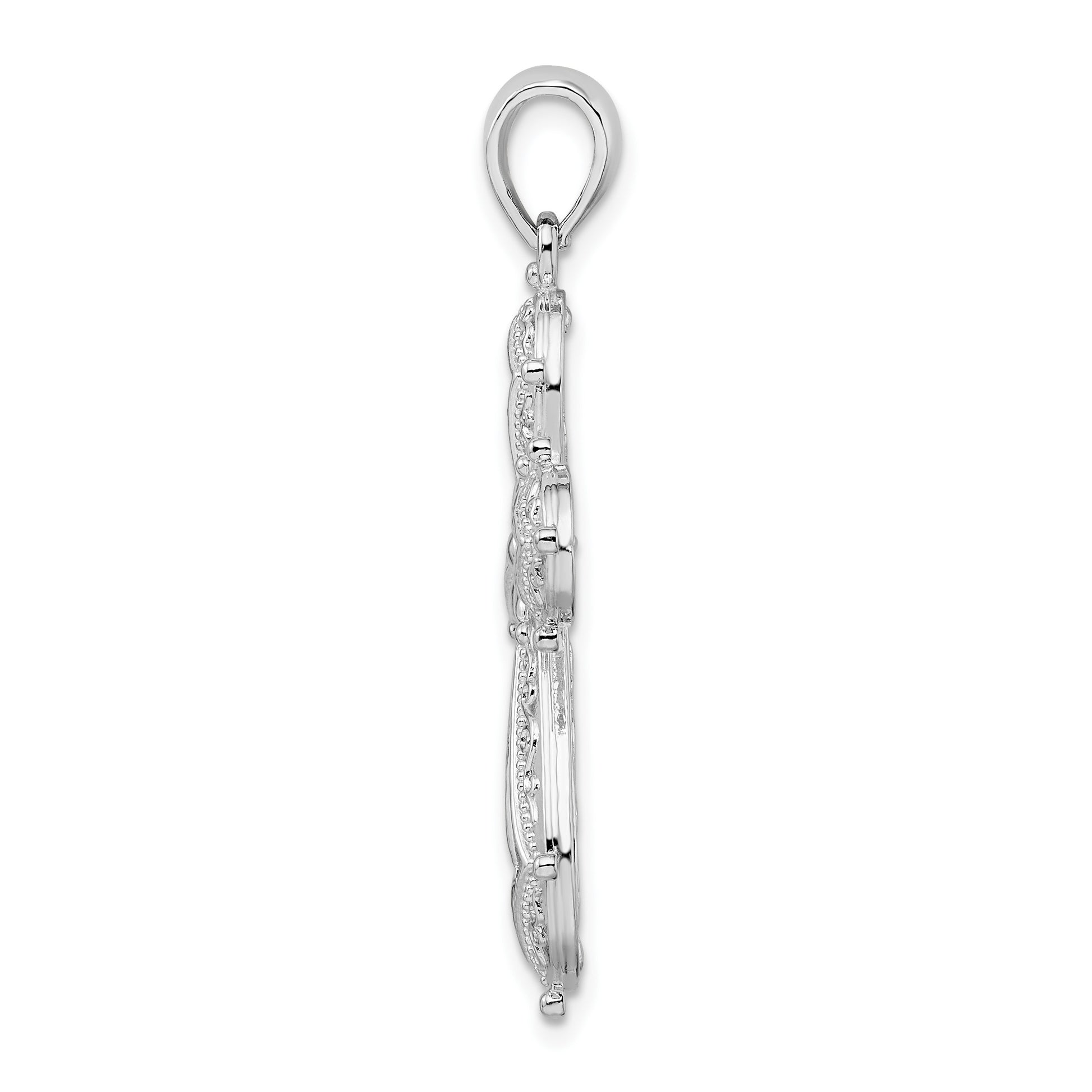 De-Ani Sterling Silver Rhodium-Plated Scroll Diamond-Cut Rounded Cross Pendant