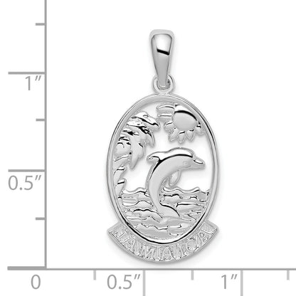 De-Ani Sterling Silver Rhodium-Plated Polished Jamaica Dolphin Sunset Pendant