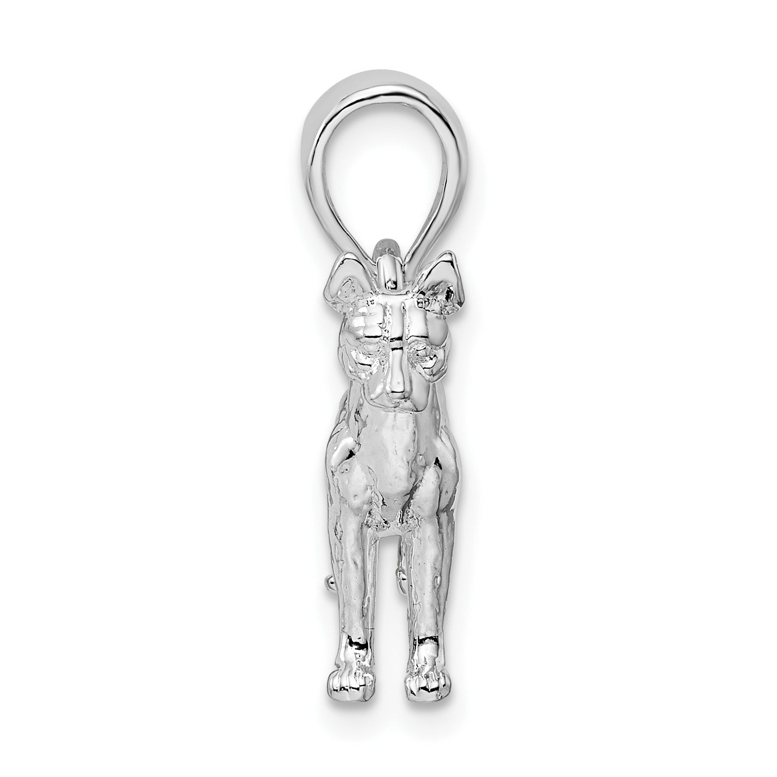 De-Ani Sterling Silver Rhodium-Plated Textured 3D Basenji Dog Pendant