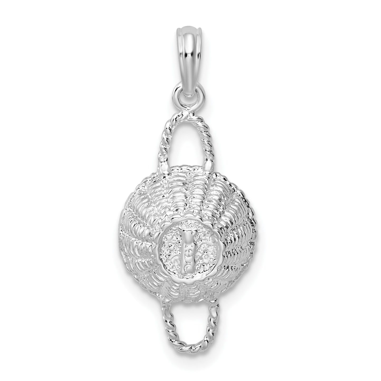 De-Ani Sterling Silver Rhodium-Plated Polished 3D Round Basket Pendant