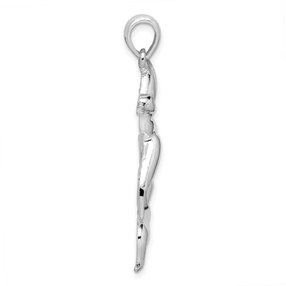 De-Ani Sterling Silver Rhodium-Plated Polished Duck Flying Over Cattails Pendant