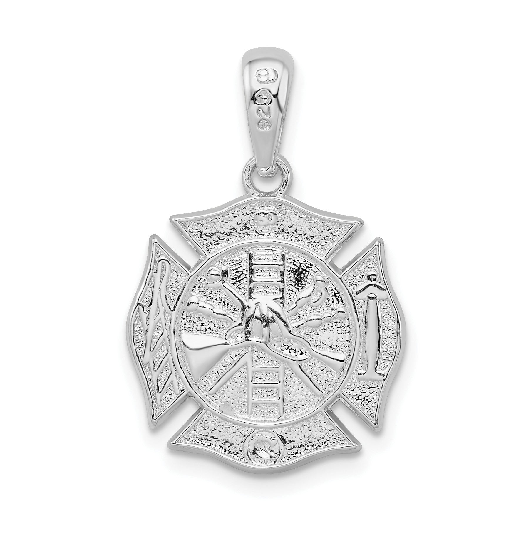 De-Ani Sterling Silver Rhodium-Plated Polished Reversible Fireman Medal Pendant