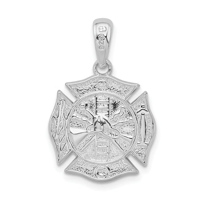 De-Ani Sterling Silver Rhodium-Plated Polished Reversible Fireman Medal Pendant
