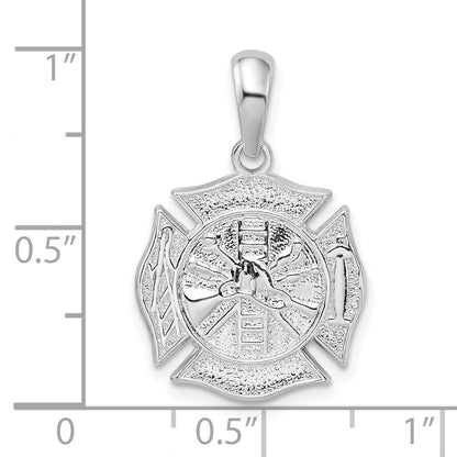 De-Ani Sterling Silver Rhodium-Plated Polished Reversible Fireman Medal Pendant