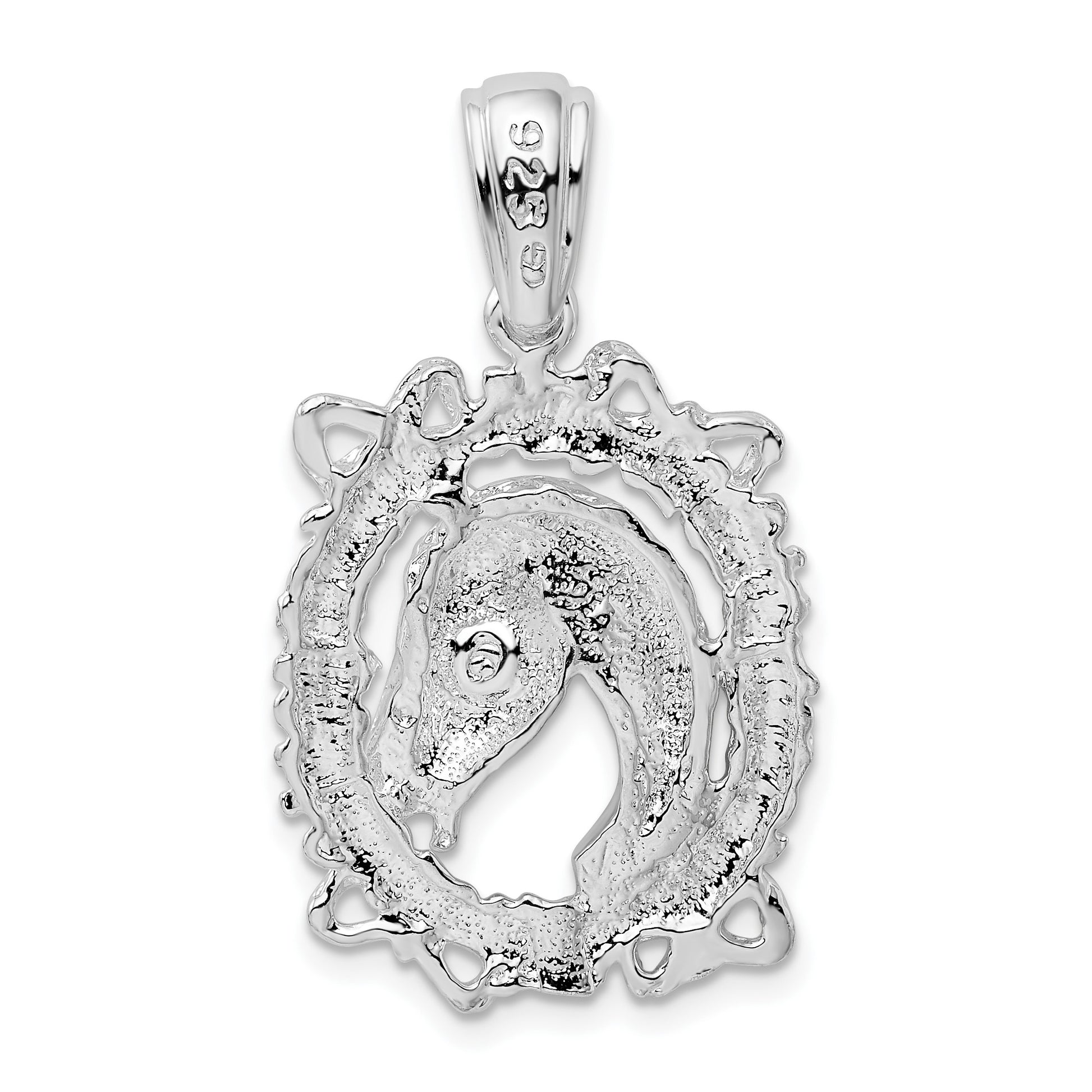 De-Ani Sterling Silver Rhodium-Plated Polished Horse Head in Wreath Pendant