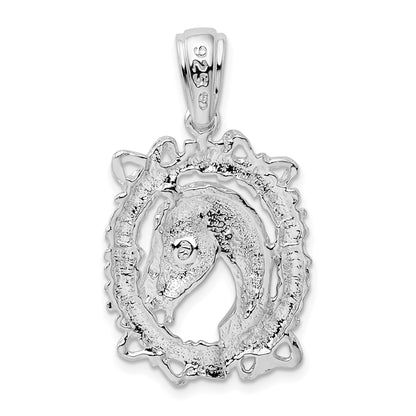 De-Ani Sterling Silver Rhodium-Plated Polished Horse Head in Wreath Pendant