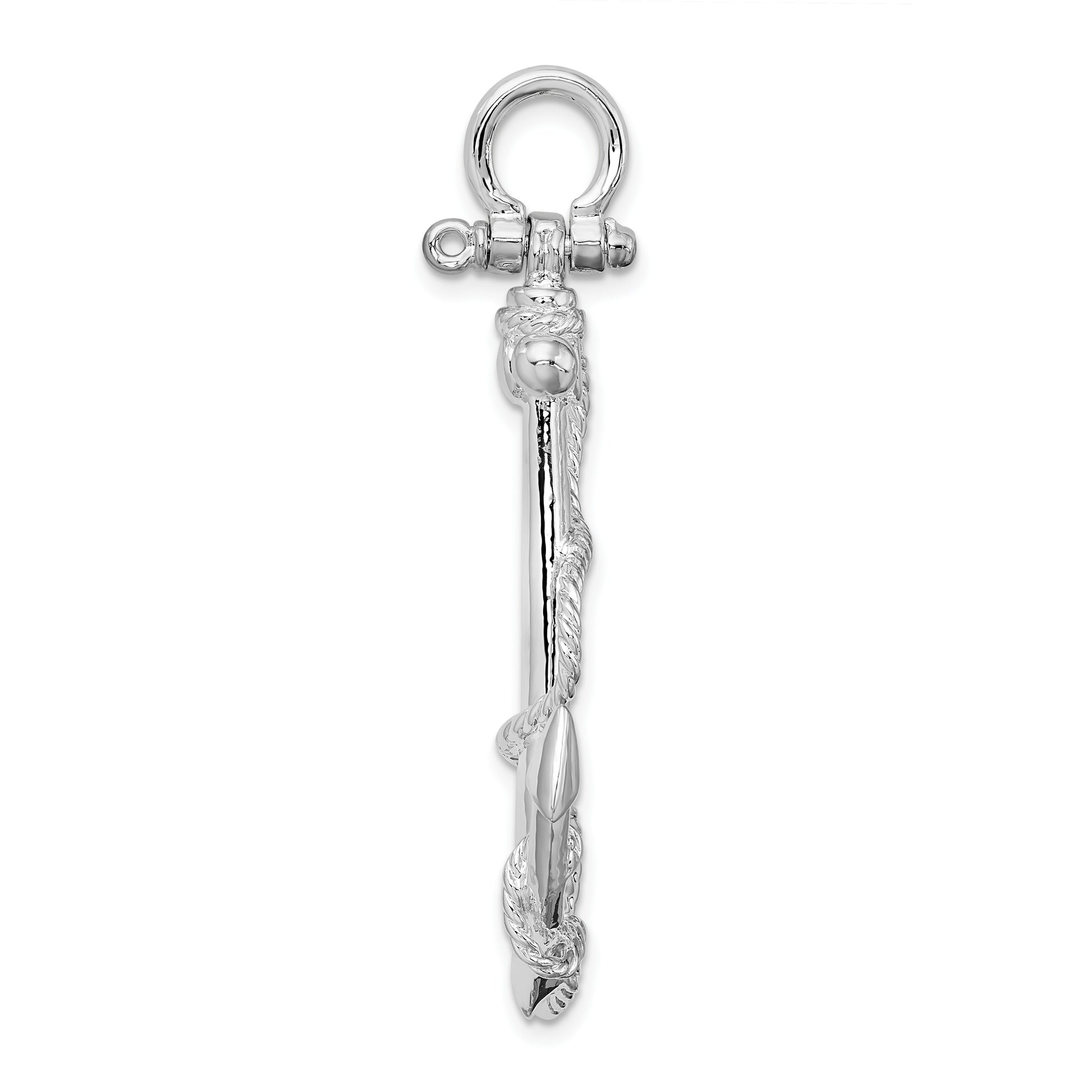 De-Ani Sterling Silver Rhodium-Plated Polished 3D Anchor with Rope Pendant