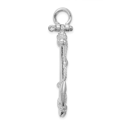 De-Ani Sterling Silver Rhodium-Plated Polished 3D Anchor with Rope Pendant