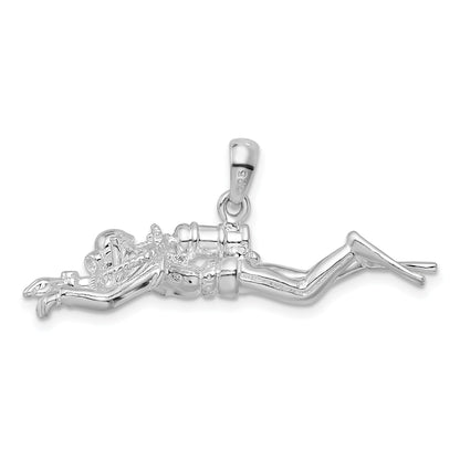 De-Ani Sterling Silver Rhodium-Plated Polished 3D Male Scuba Diver Pendant