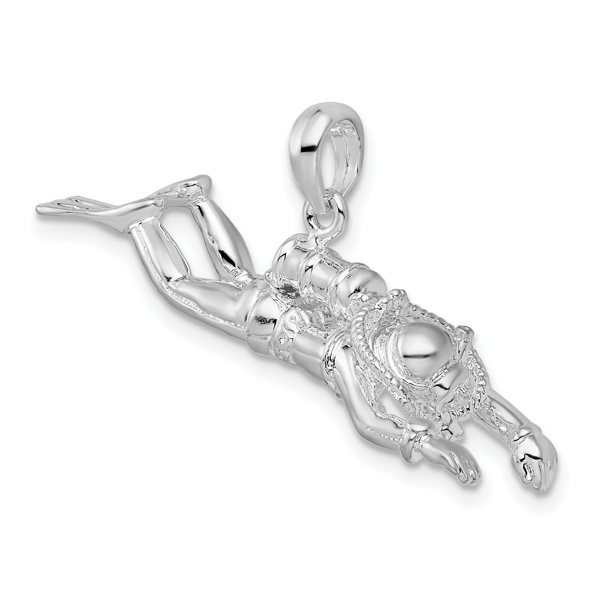 De-Ani Sterling Silver Rhodium-Plated Polished 3D Female Scuba Diver Pendant