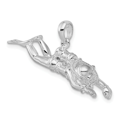 De-Ani Sterling Silver Rhodium-Plated Polished 3D Female Scuba Diver Pendant