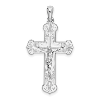 De-Ani Sterling Silver Rhodium-Plated Polished Budded Crucifix Pendant