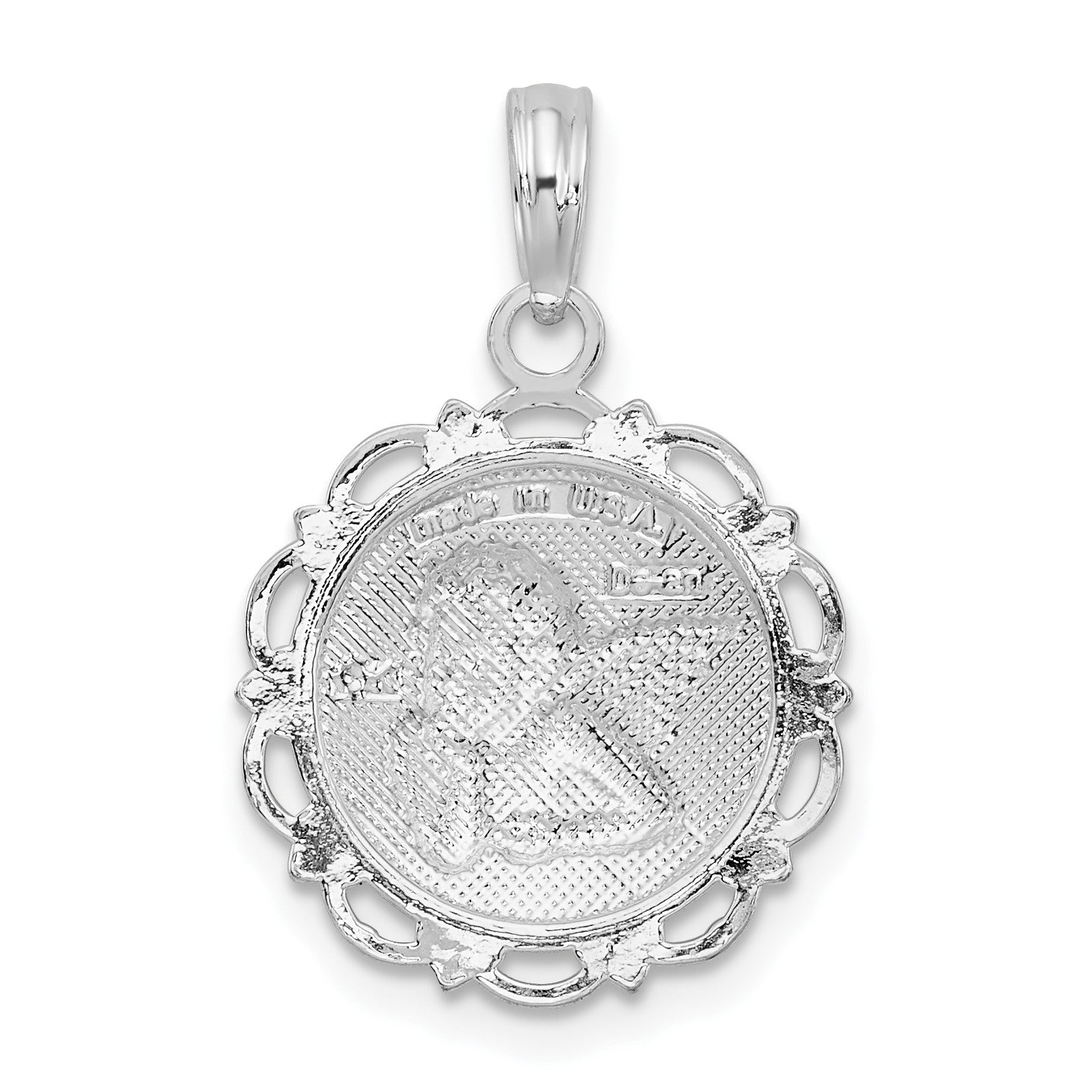 De-Ani Sterling Silver Rhodium-Plated Polished Scalloped Edge Angel Pendant
