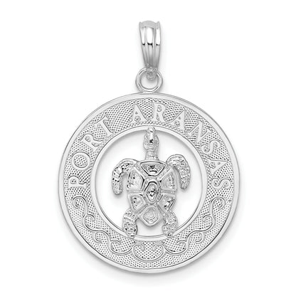 De-Ani Sterling Silver Rhodium-Plated Port Aransas Circle with Turtle Pendant