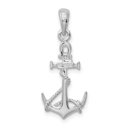 De-Ani Sterling Silver Rhodium-Plated 3D Anchor with Rope and Shackle Pendant