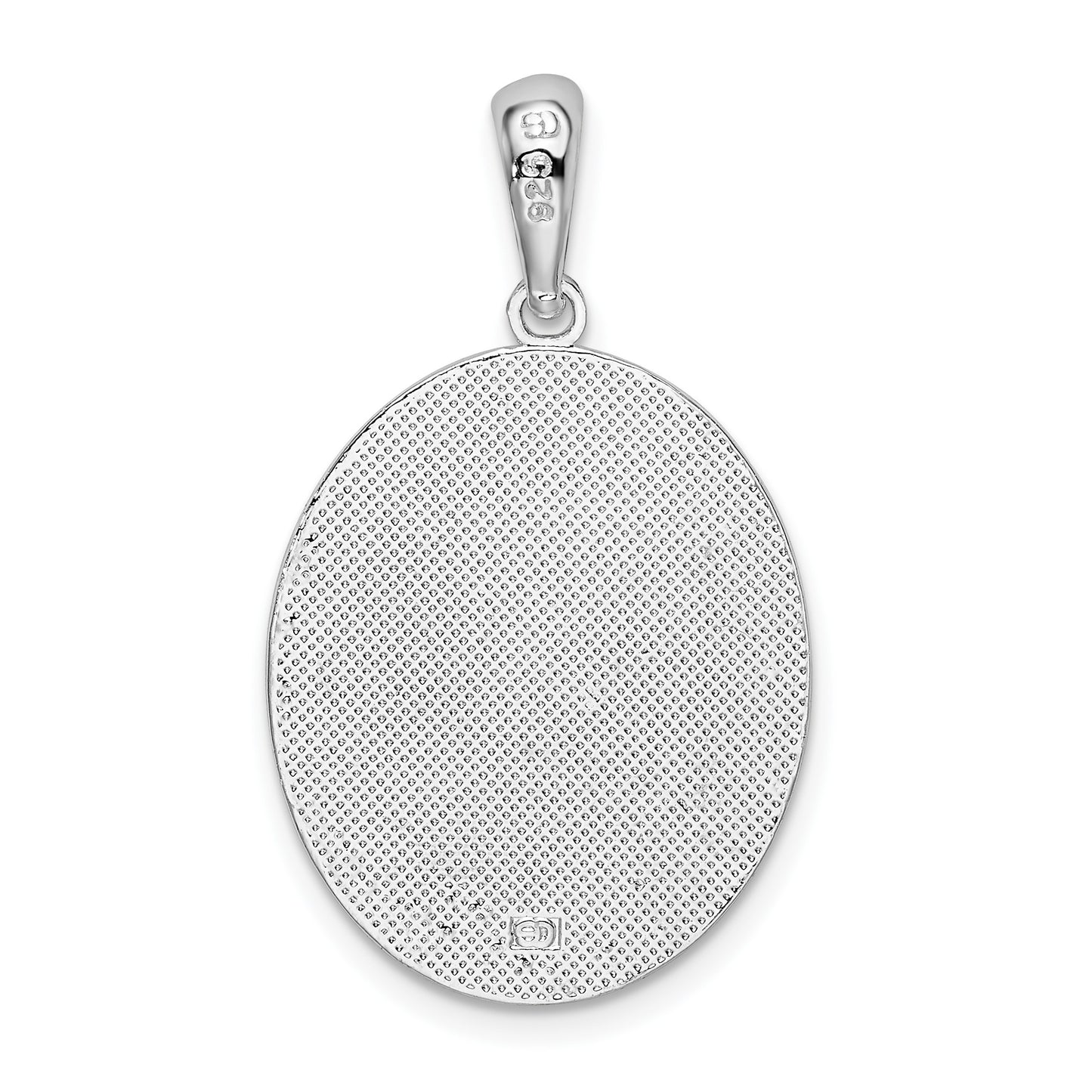 De-Ani Sterling Silver Rhodium-Plated Textured Flamingos with Palm Tree Oval Pendant