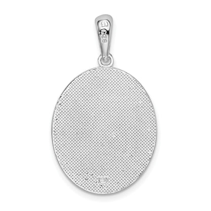 De-Ani Sterling Silver Rhodium-Plated Textured Flamingos with Palm Tree Oval Pendant