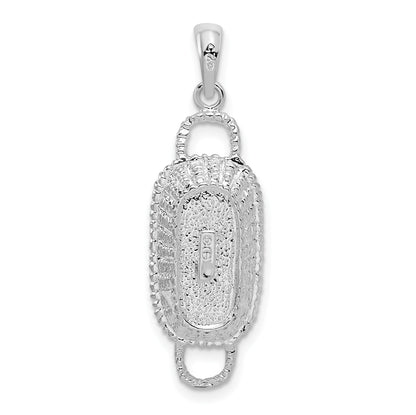 De-Ani Sterling Silver Rhodium-Plated Polished 3D Rectangular Basket Pendant