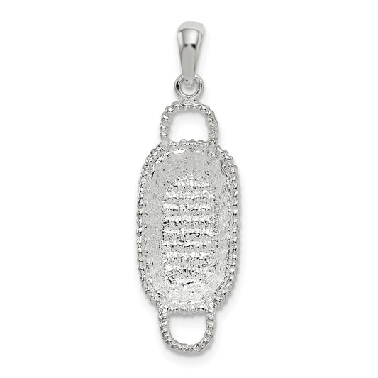 De-Ani Sterling Silver Rhodium-Plated Polished 3D Rectangular Basket Pendant
