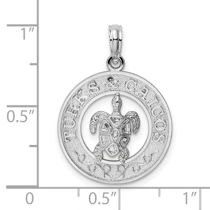 De-Ani Sterling Silver Rhodium-Plated Turks and Caicos Circle with Turtle Pendant