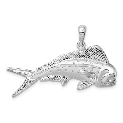 De-Ani Sterling Silver Rhodium-Plated Polished 3D Mahi-Mahi Fish Pendant